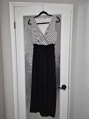 Maurices Black and White Striped Wrap Jumpsuit